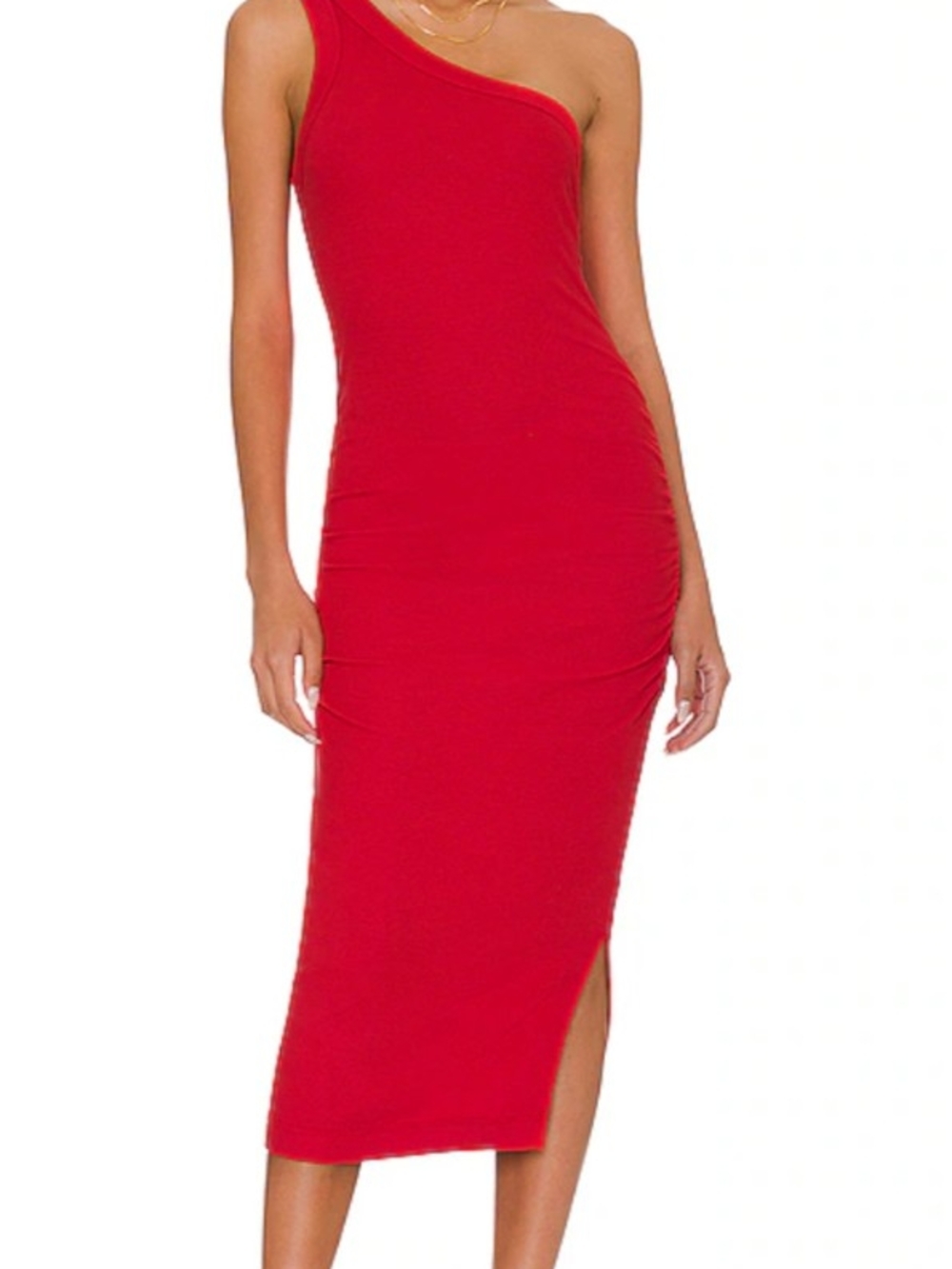 One-Shoulder Red Midi Dress